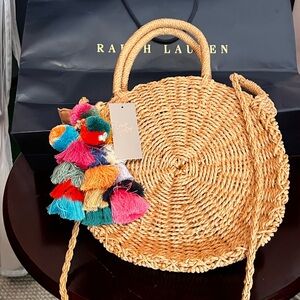 Tan Woven Circle Summer Bag